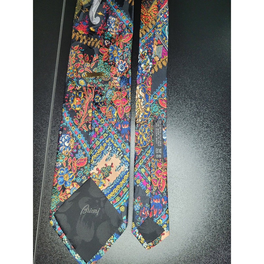 Brioni Men's Necktie Multicolor Floral Mosaic Silk 3.75" x 58" Excellent - Picture 5 of 9